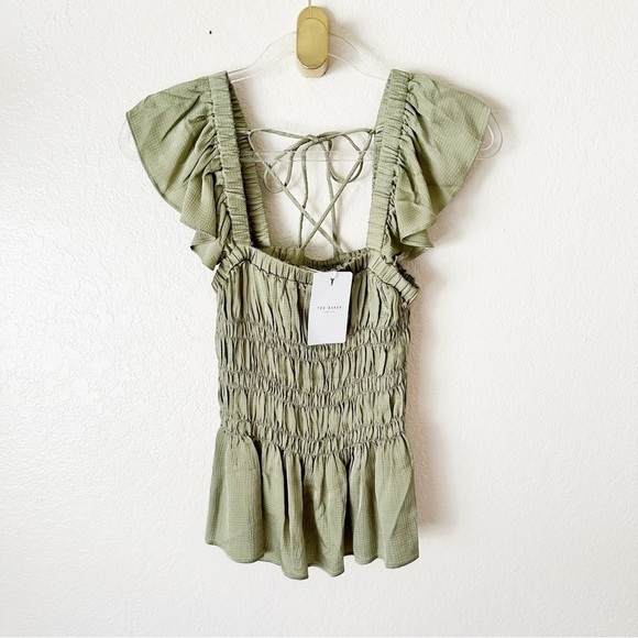 NEW Ted Baker Alovia Smocked Top With Lace Up Back size 2 med - Picture 4 of 14